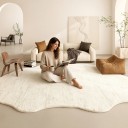 Minimalistisch vloerkleed Onregelmatige vorm Gemêleerd patroon 160 x 80 cm Polyester Crème beige Gemêleerd met golvende rand 5