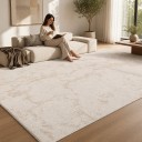 Minimalistischer Teppich Moderner abstrakter Muster Rechteckig 280 x 180 cm Polyester Cremebeige mit Marmor-Effekt 3
