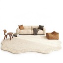 Minimalistischer Teppich Unregelmäßige Form Einfarbig mit Rand 280 x 180 cm Polyester Cremebeige mit gewelltem Rand 2