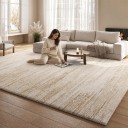 Minimalistisk tæppe rektangulært med stribet mønster 250 x 200 cm polyester beige til stuen og soveværelset under sofabordet 2