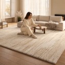 Minimalistisk tæppe rektangulært med stribet mønster 250 x 200 cm polyester beige til stuen og soveværelset under sofabordet 3
