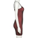 Minivestido rojo de malla de dos capas con abertura, corte entallado, tirantes finos, elegante, para fiesta de noche, minivestido rojo sexy 4