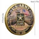 Minnesmynt US Army Amerikanska Armén 250-årsjubileum 1775-2025 Dubbelsidig 4 cm Guldpläterad Metall med Reliefer av Soldater, Flagga och Stjärna 5