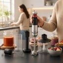 Misturador de Varinha ROJNY 6 em 1 1500 W Picador 500 ml Copo Medidor 600 ml Batedor esmagador e espumador de leite Lâminas em Aço Inoxidável Prata 4