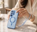 Mobilcover til Samsung Galaxy S25+ Aftageligt glitrende panel Understøttelse af magnetisk opladning Plastisk etui med håndledsrem 2