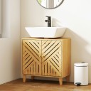 Mobile per lavabo 60 x 30 x 60 cm con taglio per sifone e ante con motivo a doghe a spina di pesce su piedi in colore naturale 4