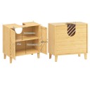 Mobile per lavabo 60 x 30 x 60 cm con taglio per sifone e ante con motivo a doghe a spina di pesce su piedi in colore naturale 7