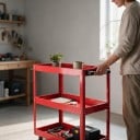 Mobile Tool Trolley 3 Tier Load Capacity 100 kg Dimensions 74 x 66 x 35.5 cm Metal Construction with Wheels and Handle For Workshop Garage 3
