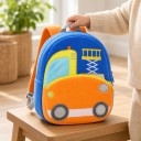 Mochila azul vibrante para crianças 26 x 24 x 10 cm com plataforma elevatória e mecanismo de tesoura com duas bolsas com fecho 4