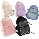 Mochila de moda feminina 44 x 13 x 30 cm Mochila escolar e de passeio com bolsos transparentes com fecho de correr Alças ajustáveis Grande capacidade 4