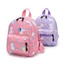 Mochila infantil con estampado integral de unicornios y arcoíris con dos bolsillos con cremallera y correas ajustables 1