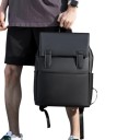 Mochila retangular masculina 31 x 13 x 42 cm Poliéster e pele sintética Mochila urbana com aba com fecho de fivela Confortável 8