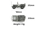 Model terénního vozu Jeep měřítko 1:48 plastová stavebnice k sestavení 7 x 3,3 x 3,5 cm armádní vojenská technika značka GSF 3