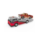 Modell eines metallischen Abschleppwagens mit klappbarer Plattform und kleinem Auto Realistische Miniatur 3