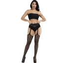 Modelo com efeito de ligas e padrão em rede de meias acima do joelho tamanho universal 150–185 cm nylon spandex pretas femininas 2