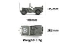 Modelo de vehículo todoterreno Jeep escala 1:48 kit de plástico para ensamblar 7 x 3,3 x 3,5 cm técnica militar marca GSF 3