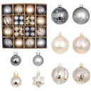 Modern Christmas Decorations 44 pcs 3 - 6 cm Grey and Gold Balls and Stars for Tree Various Sizes of Ornaments 1