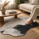 Modern Rug with Abstract Pattern 160 x 120 cm Irregular Shape Non-Slip Back Polyester Grey and Black For Living Room and Bedroom 4