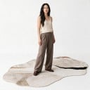 Modern Rug with Abstract Pattern 200 x 140 cm Irregular Shape Non-Slip Back Polyester Cream Beige For Living Room and Bedroom 4