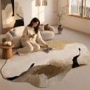 Modern Rug with Abstract Pattern 250 x 200 cm Irregular Shape Non-Slip Back Beige Brown Suitable for Living Room and Bedroom 6