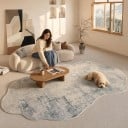 Modern Rug with Abstract Pattern 250 x 200 cm Irregular Shape Non-Slip Back Polyester Grey and Blue For Living Room and Bedroom 5