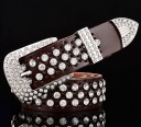 Moderne leren riem met luxe stenen J3049 lichtbruin