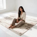 Moderne tæppe til stuen med abstrakt mønster 160 x 80 cm Polyester Beige Stykke tæppe til stuen og soveværelset 3