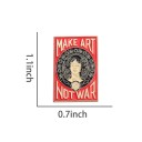 Modna broszka 1,7 x 2,7 cm Czerwony design Z napisem Make Art Not War Wyrazisty metalowy dodatek Z stopu cynku 3