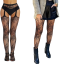 Modne rajstopy z imitacją podwiązek i wzorem siateczkowym uniwersalny rozmiar 150–185 cm nylon elastan czarne do stylizacji 7