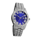 Modny zegarek kwarcowy z diamentami 42 mm pasek ze stali nierdzewnej kalendarz data nowoczesny design stop wytrzymały zegarek na rękę do codziennego noszenia 4