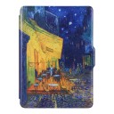 Modré flipové pouzdro 6 palců na Kindle 10. generace 2019 s malovanou kavárnou pod noční hvězdnou oblohou a s popruhem i fólií 1