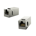 Modulová RJ45 spojka CAT7 stíněná keystone 8P8C 10Gbps kovová stříbrná 180° pro propojení ethernet kabelů PC router 1