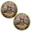 Moeda Comemorativa US Army Exército Americano 250. Aniversário 1775-2025 Dupla Face 4 cm Metal Dourado com Relevo de Soldados Bandeiras e Estrela do Exército 1