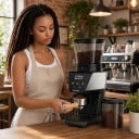 Moedor de café automático BioloMix 30 graus de moagem Antiestático Temporizador Reservatório transparente para grãos Preto Para espresso e americano 7