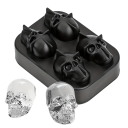 Molde de silicona para hielo con forma de calavera 3D, flexible, para 4 calaveras, bandeja de hielo con forma de cabeza de terror, para decoración 2