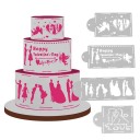 Moldes plásticos para bolo conjunto 4 pcs Motivos de casamento e de São Valentim com silhuetas de casais apaixonados Para decoração com açúcar 2