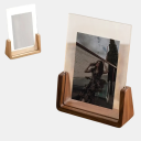 Moldura de fotos criativa transparente 10,2 x 15,2 cm Acrílico Base de madeira 4,6 x 1 cm Bétula ou noz Decoração de mesa moderna 3