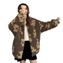 Moletom felpudo feminino com capuz e padrão de ursos Corte oversized Superfície felpuda Comprimento sobre os quadris Algodão 2