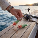 Momeli de 8 cm Set 5 bucăți Creveți artificiali luminoși cu pene și coroană de cârlige Verzi și portocalii Pentru pescuitul la mare al momelilor 6