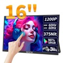 Monitor portatile HGFRTEE 16" con display touch IPS 1920 x 1200 Full HD 16 : 10 96 % sRGB 300 cd/m² HDR con supporto e connessione USB-C e HDMI 2