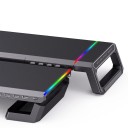 Monitor Stand 55 x 7.5 cm with Storage Drawer and Phone Holder with RGB Lighting and USB Ports Black Desk Shelf 7