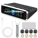 Monitor TPMS zasilany energią słoneczną, wyświetlacz LCD 9,5 x 6,2 x 3 cm, 4 zewnętrzne czujniki, ładowanie przez USB, bezprzewodowy system 1