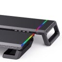 Monitorstativ 55 x 7,5 cm med opbevaringsskuffe og telefonholder med RGB belysning og USB-porte sort hylde til skrivebord 7
