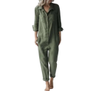 Mono de mujer de un solo color con botones, cuello, escote en V, pantalones largos, corte elegante, material poliéster algodón 3