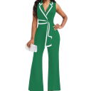 Mono de mujer Modelo monocromático Pantalones anchos Tirantes anchos Cuello Cintura ajustable Escote en V Poliéster Spandex 7