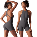 Mono deportivo para mujer Top y pantalones cortos Con cremallera en el escote Espalda descubierta Mono de nylon y spandex 2