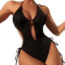 Monokini femme une pièce avec décolleté plongeant et liens polyester élasthanne maillot de bain pour la plage et la baignade 7
