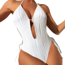 Monokini femme une pièce avec décolleté plongeant et liens polyester élasthanne maillot de bain pour la plage et la baignade 9