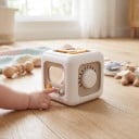 Montessori aktive Würfel 6 in 1 8,5 x 8,5 x 8,5 cm Sensorisches Spielzeug mit Schaltern, Windrad und Knopf Weiß Für Kleinkinder ab 12 Monaten 4