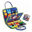 Montessori busy board geantă 28 x 21 cm Placă activă din fetru cu 19 activități și ceasuri Albastră cu dinozauri Jucărie de călătorie pentru copii 1